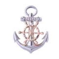 Elegante Metall Anker und Steuerrad Brosche mit funkelnden Strasssteinen, Vintage Marine Stil. - Silberner Anker & goldenes Steuerrad