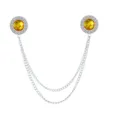 Exquisite rhinestone shirt collar chain dual layer metal collar pin jewelry accessories for men - Yellow Gem (Silver Base)