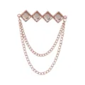 Herren Mode geometrische quadratische Strass Brosche mit doppelter Quasten Kette - Hellbrauner Edelstein (Goldfassung)
