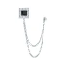 Britischer Stil Herren Brosche quadratischer schwarzer Edelstein doppelte Quasten Kette - Schwarzer Strass (Silber Basis)