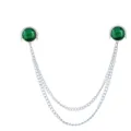 Silver tone collar chain brooch with green faceted crystal gems, stylish shirt collar accessory. - Emerald Green (Silver Base)