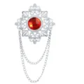 Vintage zilveren metalen rode edelsteenspeld met dubbele kwastkettingen voor pakken. - Rood Strass (Zilver Basis)