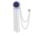 Men vintage tassel brooch pin multi layer chain suit collar pin lapel jewelry accessory - Blue Stone (Silver Base)