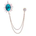 Vintage Sonnen Kette Brosche Kristall Strass Revers Pin Herren Anzug Mantel Mode Schmuck - Pfauenblauer Edelstein mit goldener Fassung