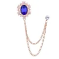 Vintage gold tone blue crystal oval brooch lapel pin with hanging chains for women men - Sapphire Blue