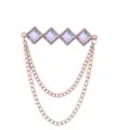 Elegante geometrische quadratische Strass Brosche in Roségold mit doppelter Kette für Herren. - Bunter Edelstein (Goldene Basis)