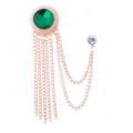 Men vintage gold-tone green gemstone tassel brooch suit chain accessory fashion jewelry - Green Rhinestone (Gold Base)