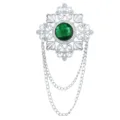 Vintage Zilveren Brooch Groene Edelsteen Kwast Ketting Kraag Kostuum Sieraad - Groen Strass (Zilver Basis)