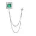 Britisches Design Herren Brosche mit gruenem Edelstein und doppelter Quaste Anstecknadel - Grüner Strass (Silber Basis)