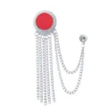 Silver tassel brooch with red center and crystal chain, stylish suit lapel pin accessory. - Red (Silver Base)