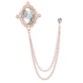 Luxus Vintage Hofstil Kreuz Brosche mit Kette Quaste für Herren Mantel Accessoires Nadel - Gold Weiß