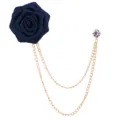 Dunkelblaue Denim-Rosen-Brosche mit doppelten goldenen Quastenketten fuer Herren Damen - Marineblau