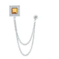 Herren Brithischer Stil Quadrat Strass Gelb Edelstein Quaste Kette Anzug Brosche Pin - Gelbe Strasssteine (silberne Basis)