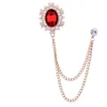 Vintage court style brooch with red gemstone and double chains for women and men fashion pin. - Red