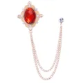 Vintage Luxus Hofstil roter Strass Kreuz Brosche mit doppelten Ketten für Mantel. - Gold Rot