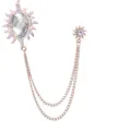 Roségoldene Sonnen Brosche mit Strass Doppelkette Quaste für Anzug Mantel Accessoire - Gold Basis Weißer Edelstein