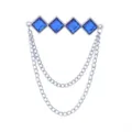 Silberfarbene geometrische quadratische blaue Strass Quasten Ketten Brosche für Herren. - Saphirblauer Edelstein (Silberne Basis)