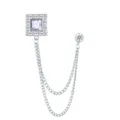 Silberfarbene Herren Strass quadratische Brosche mit doppelt Kette Quaste Anzug Anstecknadel - Weißer Strass (Silber Basis)