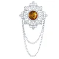 Vintage edelsteen broche voor heren, Europese metalen filigraan speld met kwastkettingen. - Bruine strass-steentjes (zilveren basis)