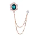 Vintage gold-tone emerald green rhinestone brooch with double chain tassel for women and men. - Green