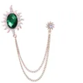 Sonne Strass grüne Edelstein Brosche mit doppelter Kette Quaste für Herren Anzug Jacke Zubehör - Gold Basis Grün Edelstein