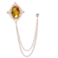 Luxus Vintage Hofstil Kreuz Brosche mit Kette Quaste für Herren, eleganter Mantel Anstecknadel. - Gold Gelber Edelstein