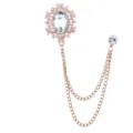 European vintage court style brooch with double chain tassel and clear rhinestone crystal. - White