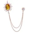 Sonnen-Strass-Brosche mit doppelter Kette Quaste für Herren Anzug Mantel Accessoires Stift - Gelber Edelstein mit goldener Fassung