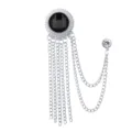 Retro crystal tassel brooch pin for men suit, elegant silver metal badge jacket jewelry accessory. - Black Rhinestone (Silver Base)