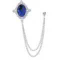 Vintage Kreuz Brosche mit blauem Kristall und Kettenquaste, eleganter Anzug Herren Accessoire. - Tintenblauer Edelstein in Silber
