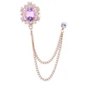 Vintage gold-tone court brooch with pink crystal gemstone and double chain decor. - Pink