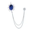 Sonnen Brosche mit blauem Edelstein und Doppelkette silberne Legierung Modeschmuck - Silber Basis Tintenblau Edelstein