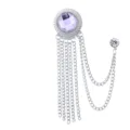 Vintage silver-tone lapel pin brooch with light purple crystal and multi-strand chain tassels. - White Rhinestone (Silver Base)