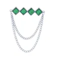 Herren Mode Strass geometrische Brosche mit doppelter silberner Kette Anstecknadel. - Grüner Edelstein (Silberbasis)
