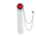 Vintage Red Gemstone Tassel Brooch Men Suit Chain Badge Luxury Lapel Pin Jewelry Accessory - Red Rhinestone (Silver Base)