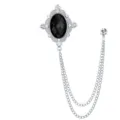 Luxuriöse Vintage Hofstil Kreuz Brosche für Herren mit schwarzem Stein Strass und Kette. - Silber Schwarz