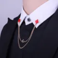 Goldfarbene rote Karo Poker Anstecknadel Doppel Kette Hemd Kragen Clip Modeschmuck - Goldenes Quadrat