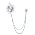 Punk Sonnen Brosche Kristall Strass Quaste Doppelkette Revers Pin Herren Anzug Mantel - Silber Basis Weißer Edelstein