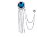 Vintage silver lapel pin with blue gemstone and multi-strand chain tassel for men suit - Peacock Blue Gem (Silver Base)