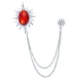 Elegante Sonnen-Brosche mit rotem Schmuckstein und doppelter Kette für Herren Anzug Mantel. - Silber Basis Rot Edelstein