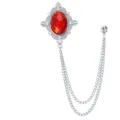 Antike Europa Kreuz Brosche Herren Quaste Kette Luxus Anzug Mantel Pin Schmuck - Silber Rot