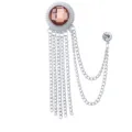 Vintage Silver Chain Tassel Brooch Pink Gem Suit Pin Badge Luxury Suit Jewelry Accessory - Champagne Gem (Silver Base)
