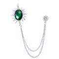 Grüne Edelstein Sonnen Brosche mit Doppelkette Quaste, schicken Silber Legierung Schmuck. - Silber Basis Grün Edelstein