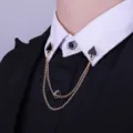 Herren Mode Pik Kragennadel mit doppelter Metallkette für stilvolle Hemdkragen Dekoration - Gold Pik