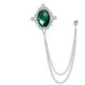 Herren Luxus Vintage Hofstil grüne Kristall Kreuz Brosche mit doppelter Kette Quaste Nadel - Silber Grün