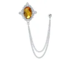 Vintage Hofstil Kristall Brosche Herren Luxus Strass Reversnadel mit doppelter Kette Quaste - Stahlsilber Gelber Edelstein