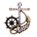Elegante broche de ancla y timon estilo marino vintage con brillantes pedreria hombres. - Estilo Ancla Y Timón / Oro antiguo