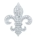 Silver tone rhinestone fleur-de-lis brooch pin for men and women suit accessory. - Silver