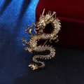 Broche de dragon de estilo chino vintage, pin de solapa de metal dorado para hombre. - Oro antiguo