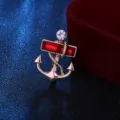 Exquisite nautical anchor brooch with red crystals and rhinestone for men suit jacket pin. - Red (7124)